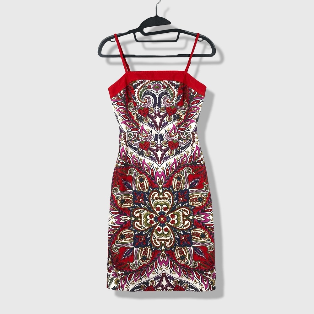 Maeve Anthropologie Mini‎ Dress Womens 00 Red Paisley Boho Chic Strappy Sheath